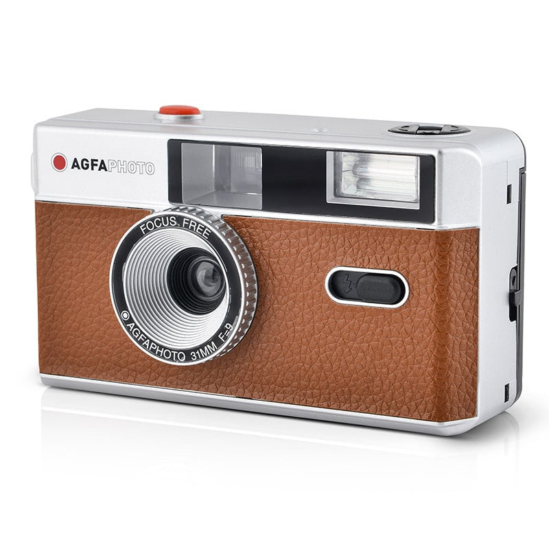 AgfaPhoto Analog Kamera 35mm – Kompakt-Filmkamera, 32 mm, f/9, fokusfrei, braun