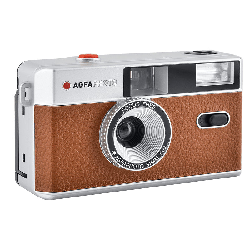 AgfaPhoto Analog Kamera 35mm – Kompakt-Filmkamera, 32 mm, f/9, fokusfrei, braun