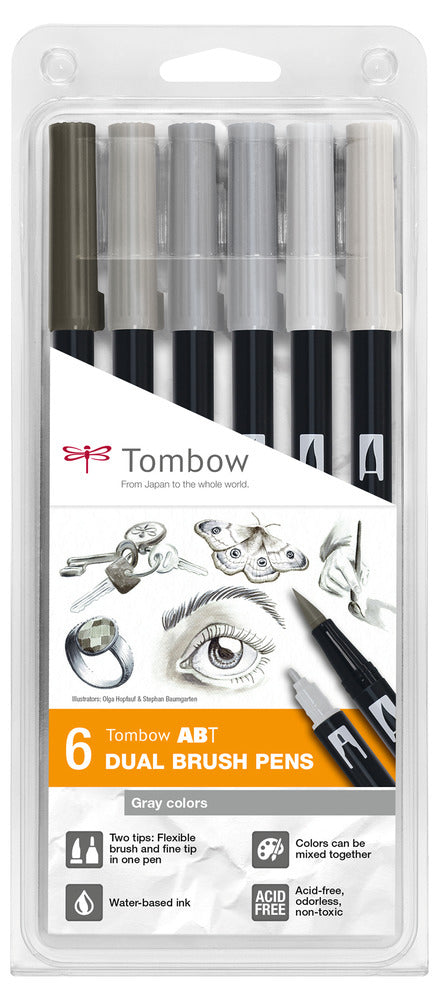Tombow Filzstifte ABT Dual Brush Pen, Strichbreite 0,3–10 mm, 6 Farben