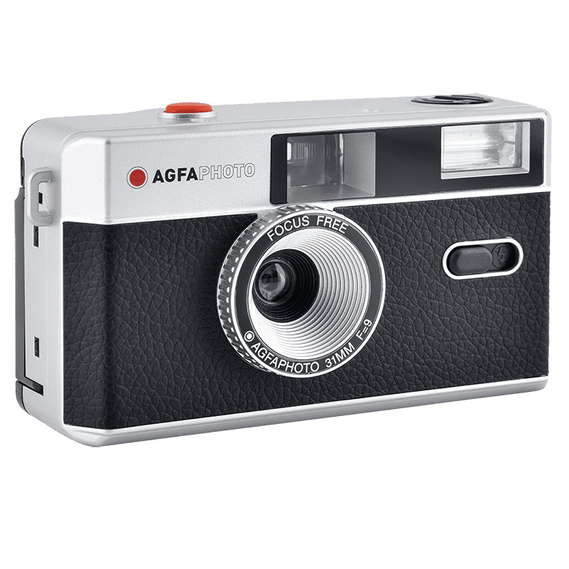 AgfaPhoto Analog Kamera 35mm – Kompakt-Filmkamera, 32 mm f/9, fokusfrei, eingebauter Blitz, schwarz