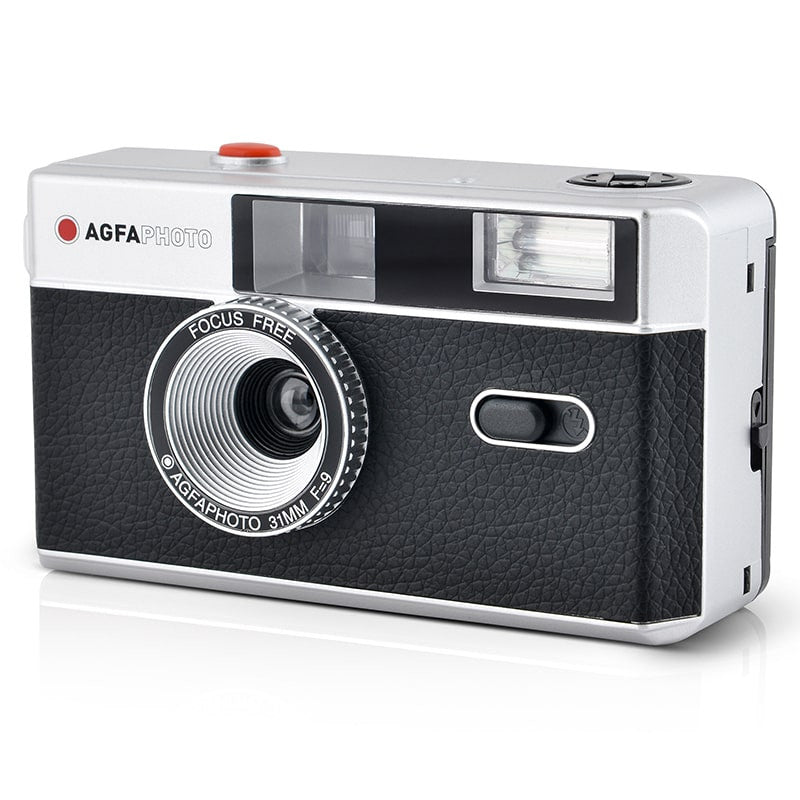 AgfaPhoto Analog Kamera 35mm – Kompakt-Filmkamera, 32 mm f/9, fokusfrei, eingebauter Blitz, schwarz