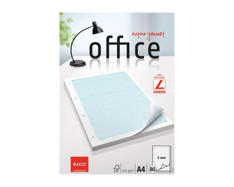 Elco Ringbuchblock A4, kariert, Leimbindung, 80 Blatt, 4-fach gelocht, 100 g/m² – weiss, für ELCO Notes-App