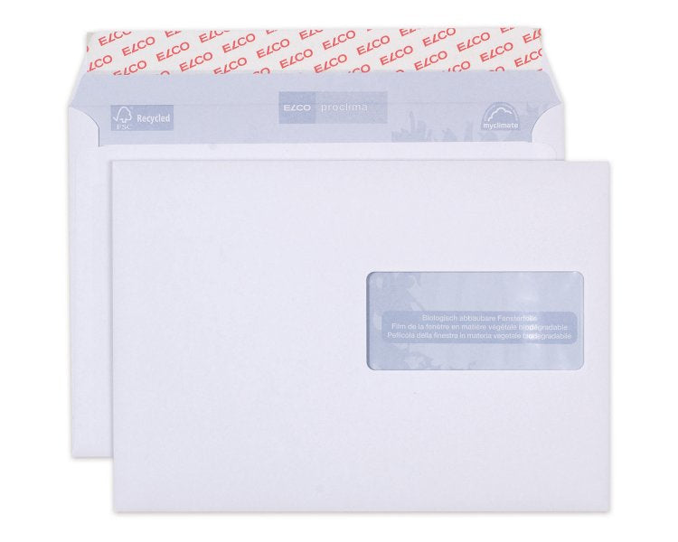 Elco Couvert C5 (229 × 162 mm), mit Fenster, haftklebend (Optifix), weiss, 100 g/m² – 500 Stk.