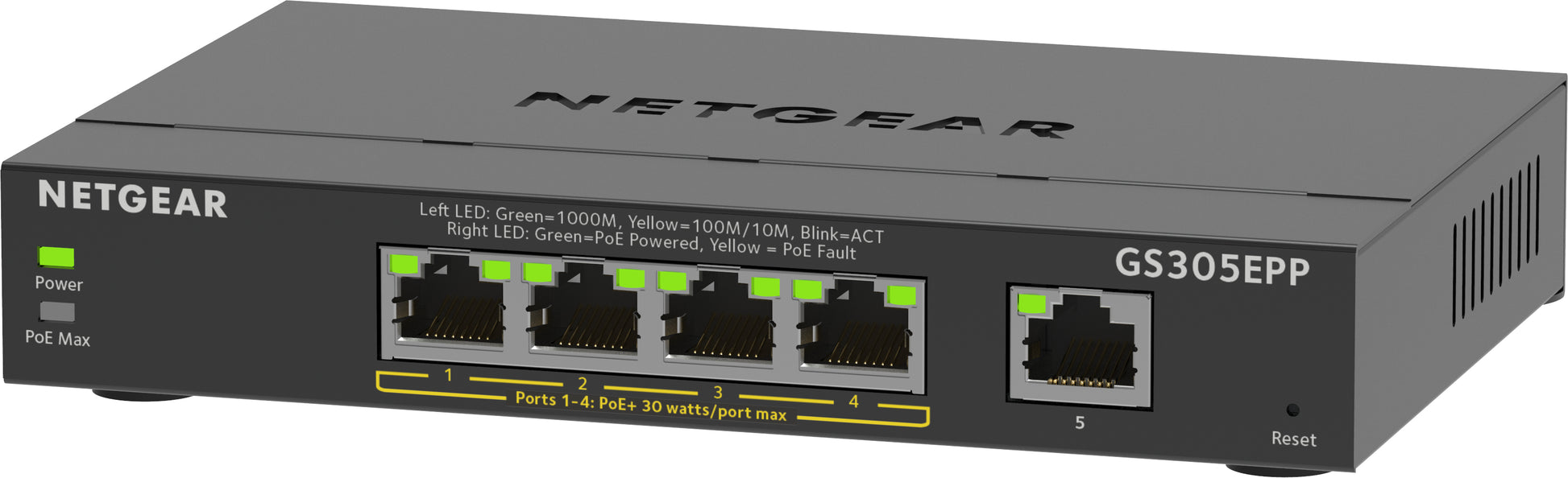 NETGEAR GS305EPP – Managed Switch – 5×GbE, L2/L3, PoE+