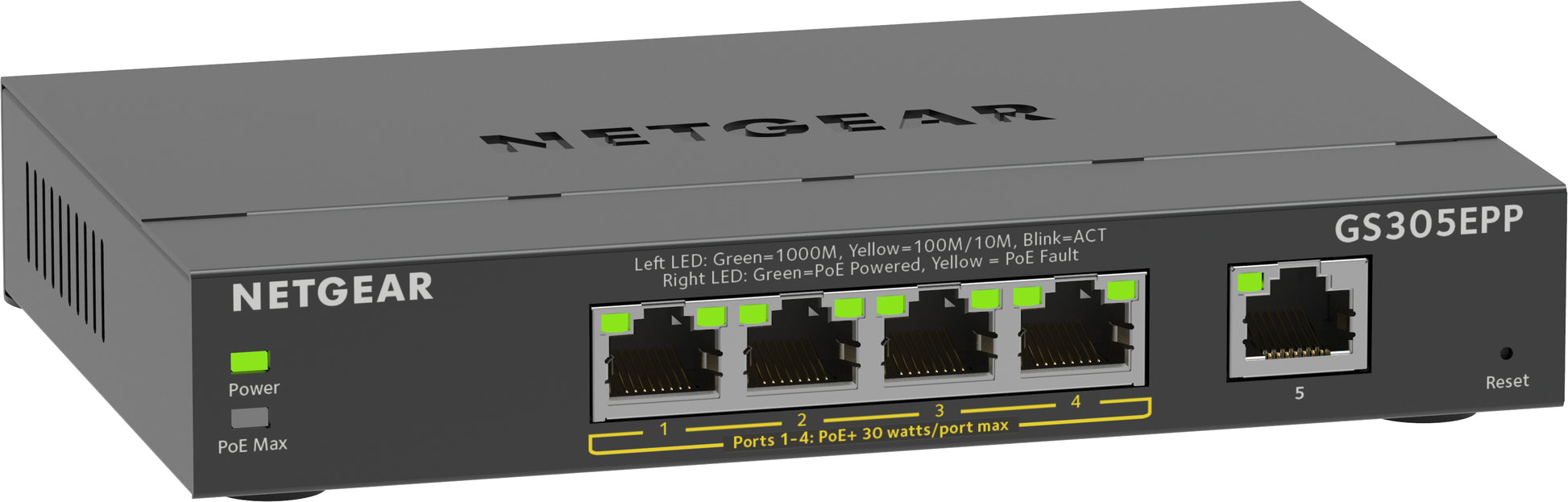 NETGEAR GS305EPP – Managed Switch – 5×GbE, L2/L3, PoE+