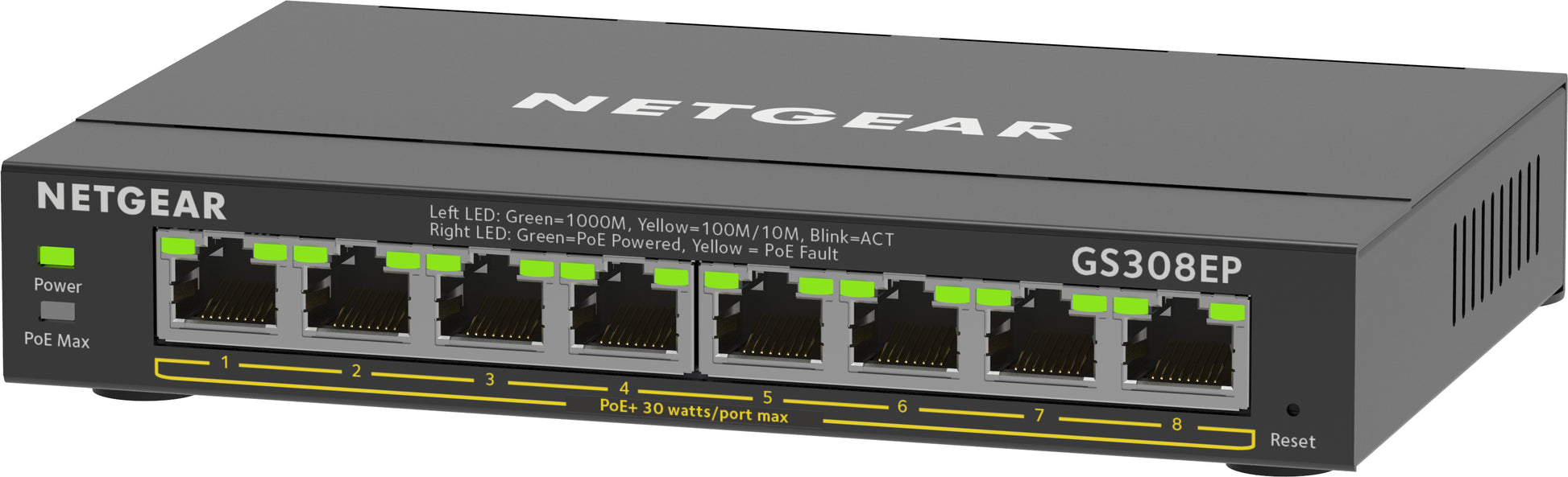 NETGEAR GS308EP – Managed Switch – 8×GbE, L2/L3, PoE+