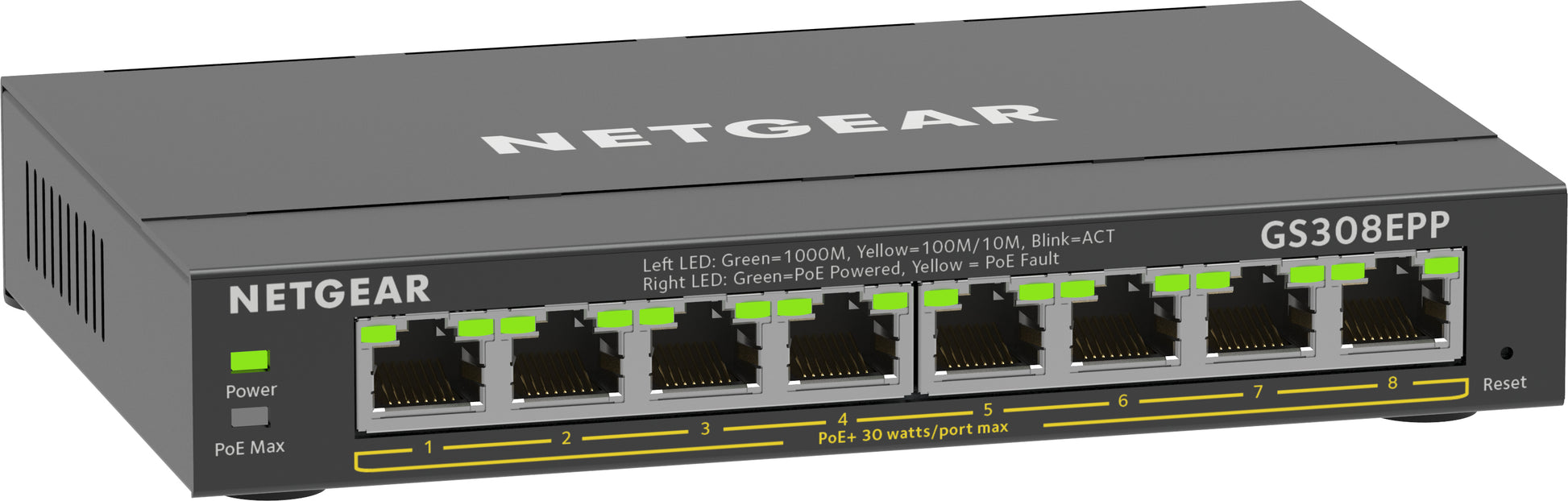 NETGEAR GS308EPP – Managed Switch – 8×GbE, L2/L3, PoE+