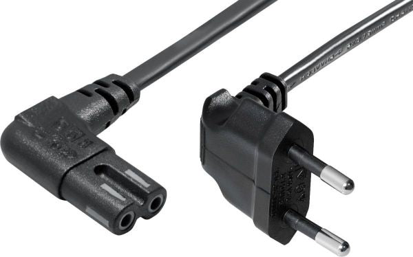 NIWOTRON Netzkabel, Eurostecker (Typ C) auf IEC C7, abgewinkelt, 10 m, Schwarz, 04-4094