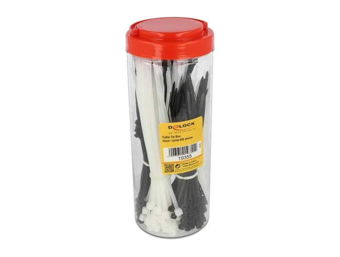 DeLOCK Kabelbinder, 2,5 mm × 0,15 m, schwarz, weiss, 600 Stück