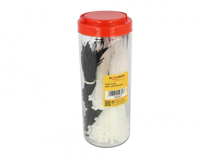 DeLOCK Kabelbinder 150 × 2,5 mm, Kunststoff, Schwarz/Weiss, wiederverwendbar, 500 Stk.