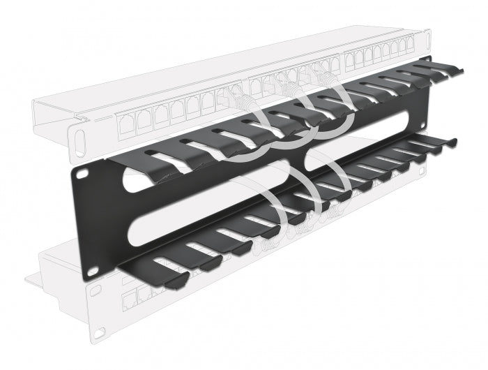 DeLOCK 19" Rangierpanel, 2U, 4 Öffnungen, Montageset, Metall – Schwarz
