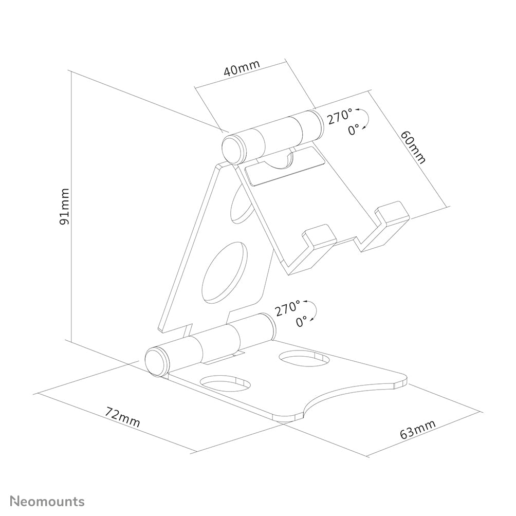 Neomounts Tischständer, faltbar, verstellbar – für bis 4,7" – Silber, Aluminium