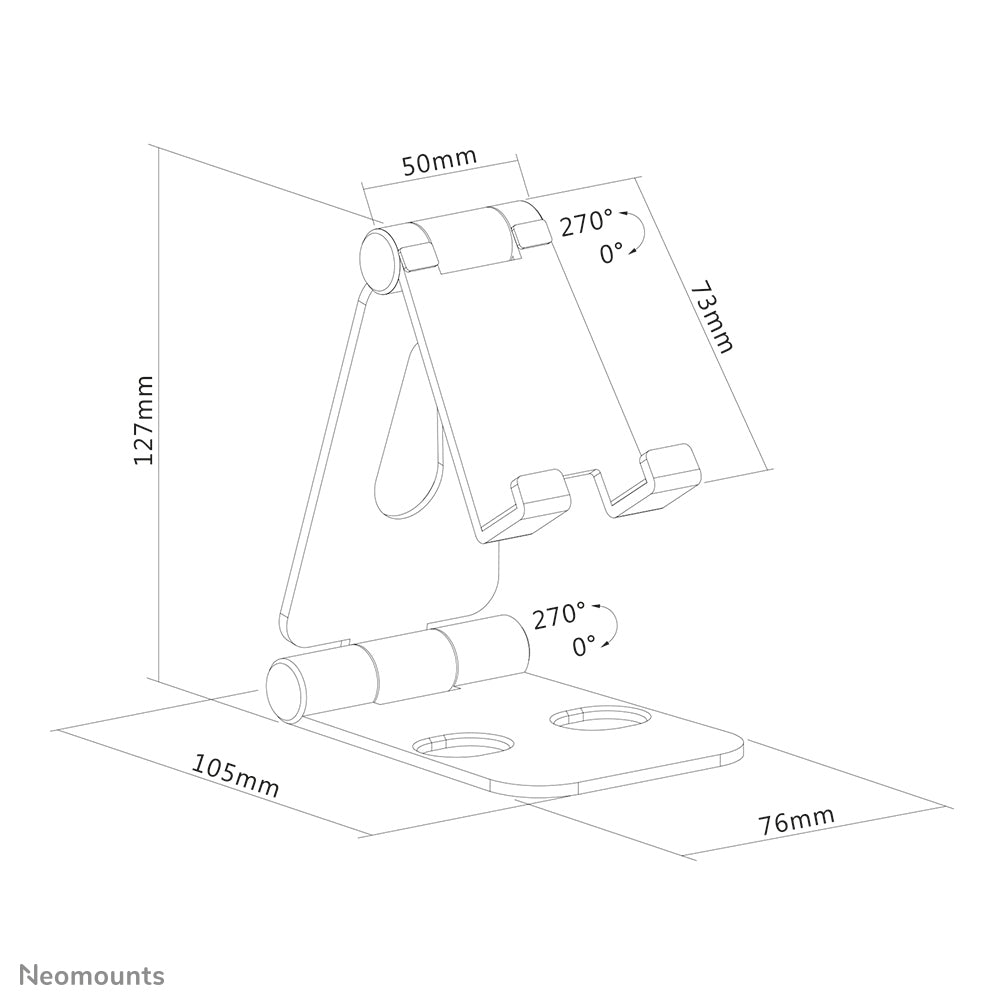 Neomounts Tischständer, faltbar, verstellbar – für Geräte bis 7" – Silber, Aluminium