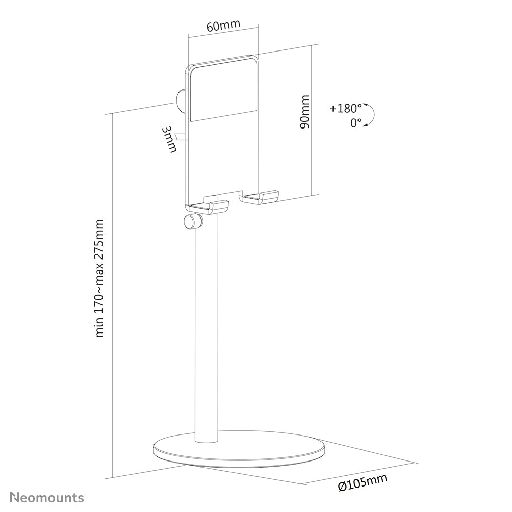 Neomounts DS10-200SL1 – Tisch-Ständer – höhenverstellbar, neigbar – für Smartphones bis 7" – Silber