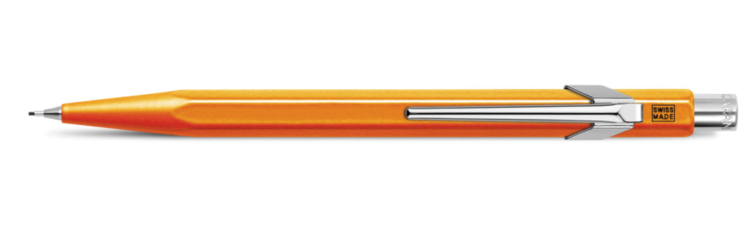 Caran d-Ache 849 Druckbleistift – 0,7 mm – Aluminium – Neonorange – Mit Radierer – 1er-Pack