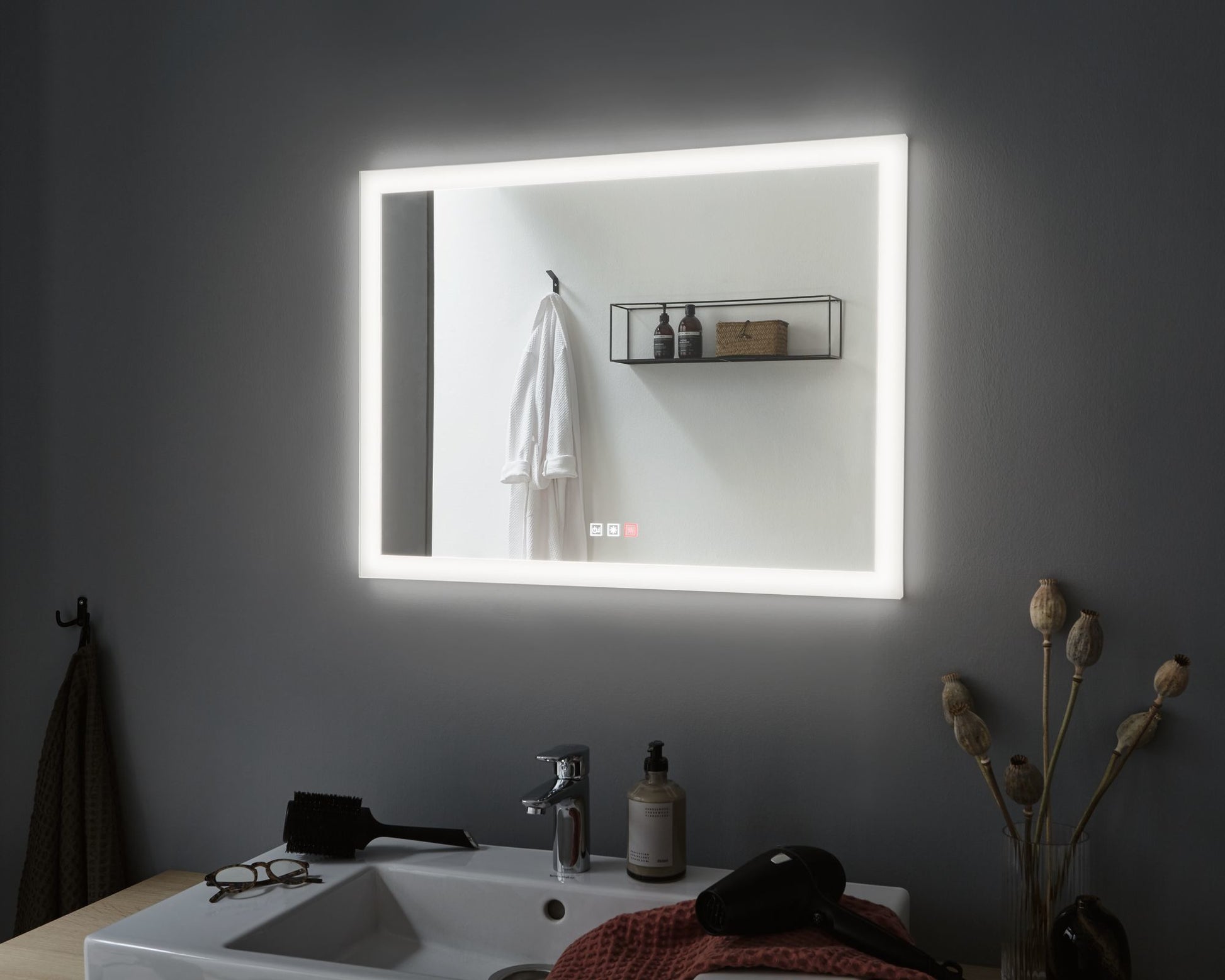 Paulmann Spiegel MIRRA – 60×80 cm, Metallrahmen, LED-Beleuchtung, IP44, Weiss