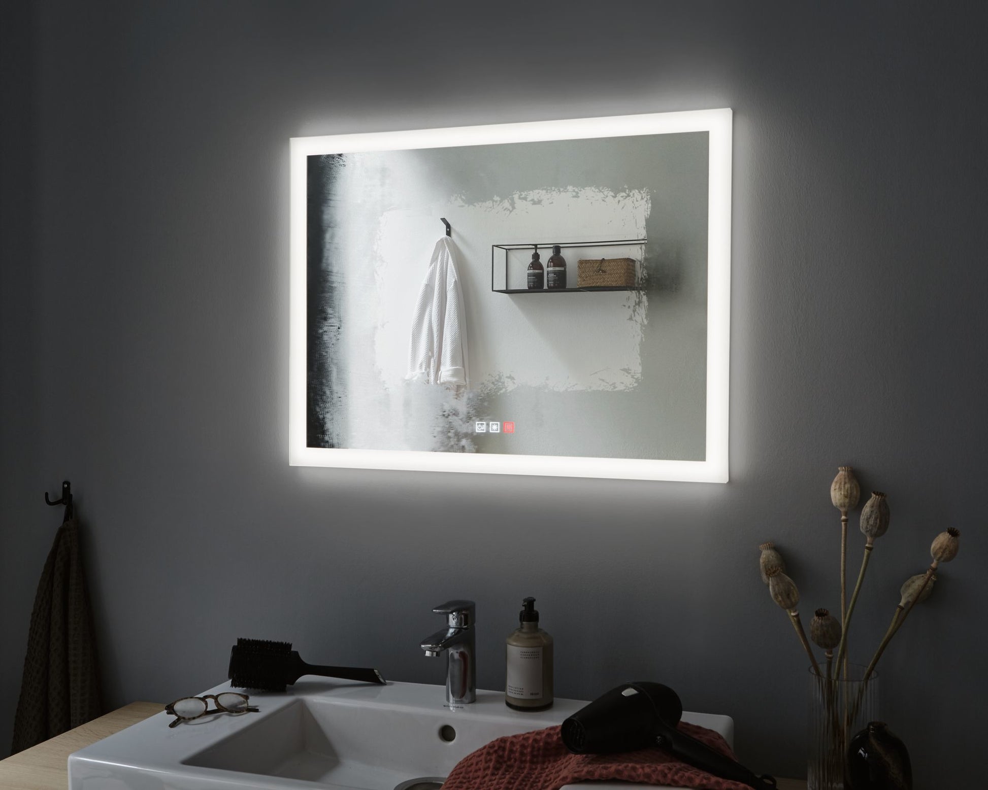 Paulmann Spiegel MIRRA – 60×80 cm, Metallrahmen, LED-Beleuchtung, IP44, Weiss