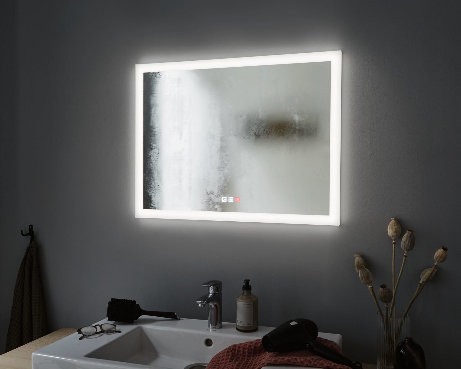 Paulmann Spiegel MIRRA – 60×80 cm, Metallrahmen, LED-Beleuchtung, IP44, Weiss