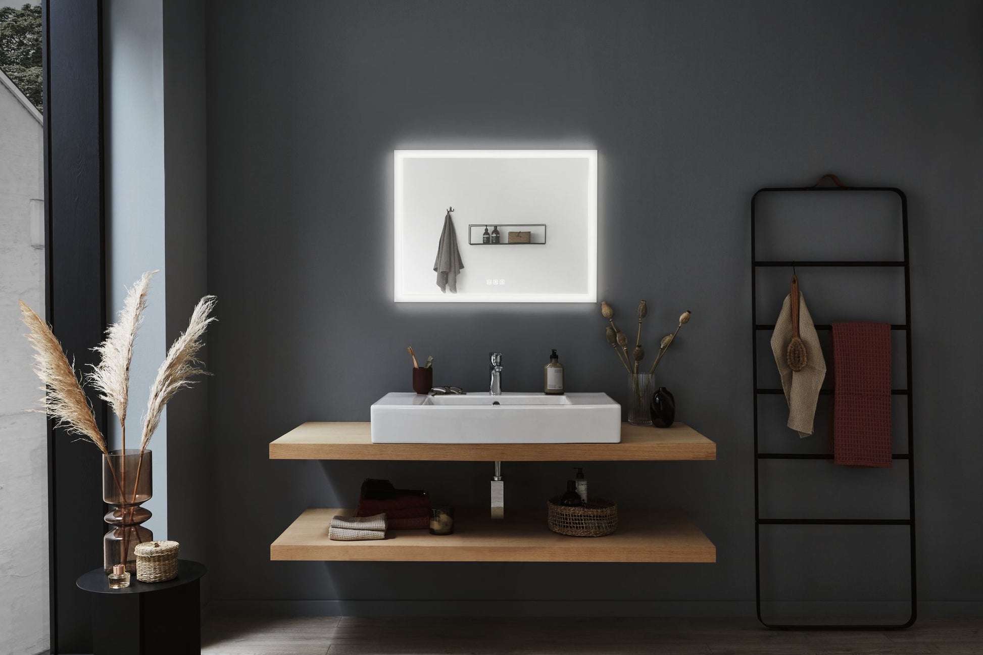 Paulmann Spiegel MIRRA – 60×80 cm, Metallrahmen, LED-Beleuchtung, IP44, Weiss