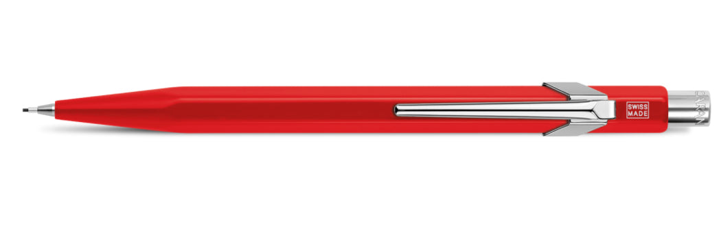 Caran d-Ache 849 Druckbleistift – 0,7 mm – Aluminium – Rot – Mit Radierer – 1er-Pack