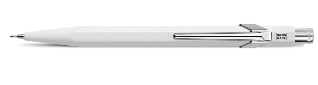 Caran d-Ache 849 Druckbleistift – 0,7 mm – Aluminium – Weiss – Mit Radierer – 1er-Pack