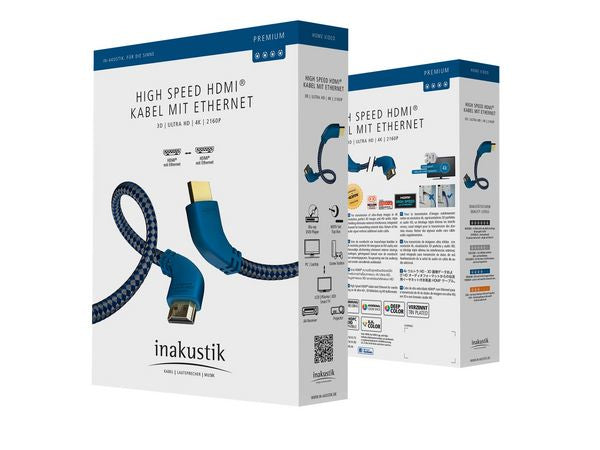 Inakustik HDMI Kabel HDMI 2.0 4K 60 Hz – 1 m – Ethernet – Blau/Silber