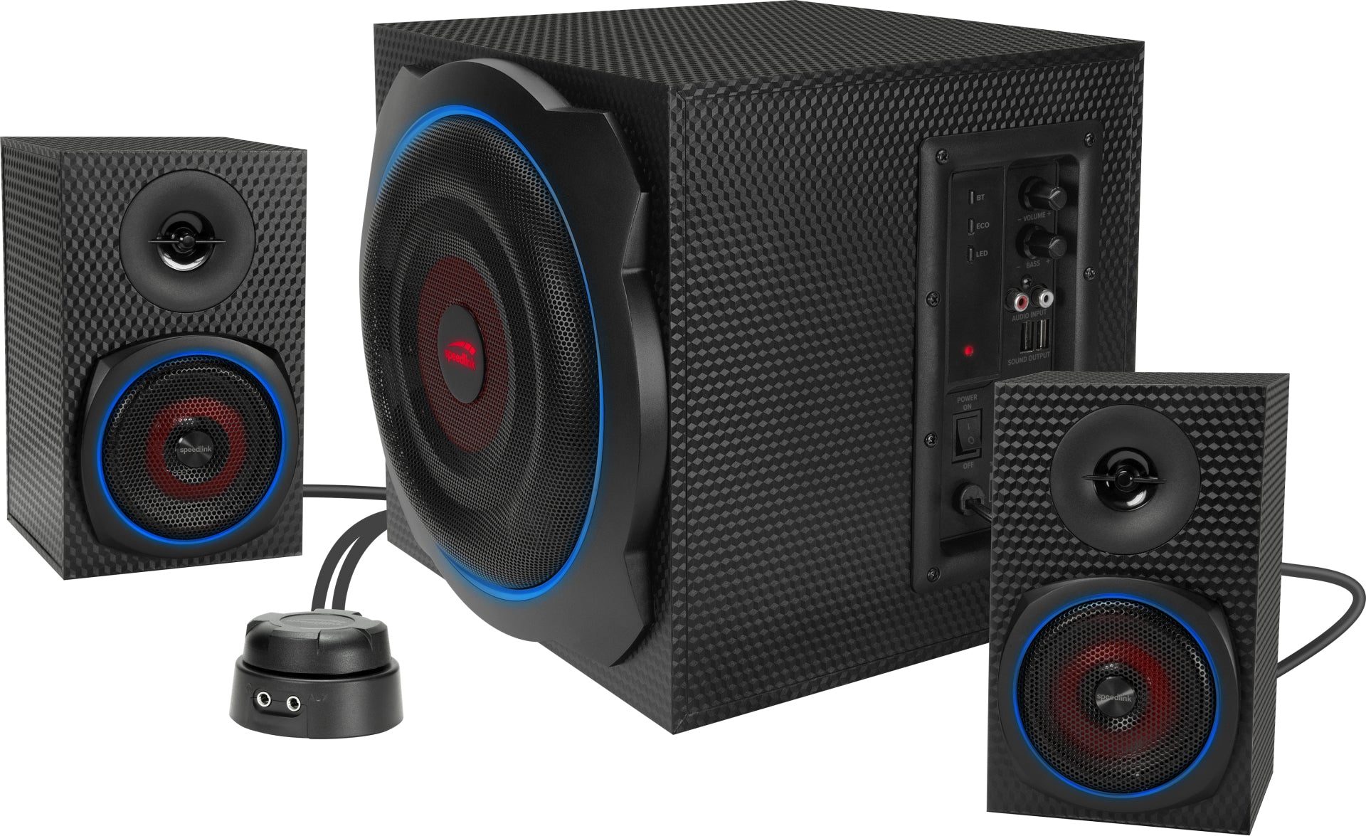 SPEEDLINK SL-830100-BK – PC-Lautsprecher-Set 2.1 – 60 W, mit Subwoofer, Cinch, Schwarz