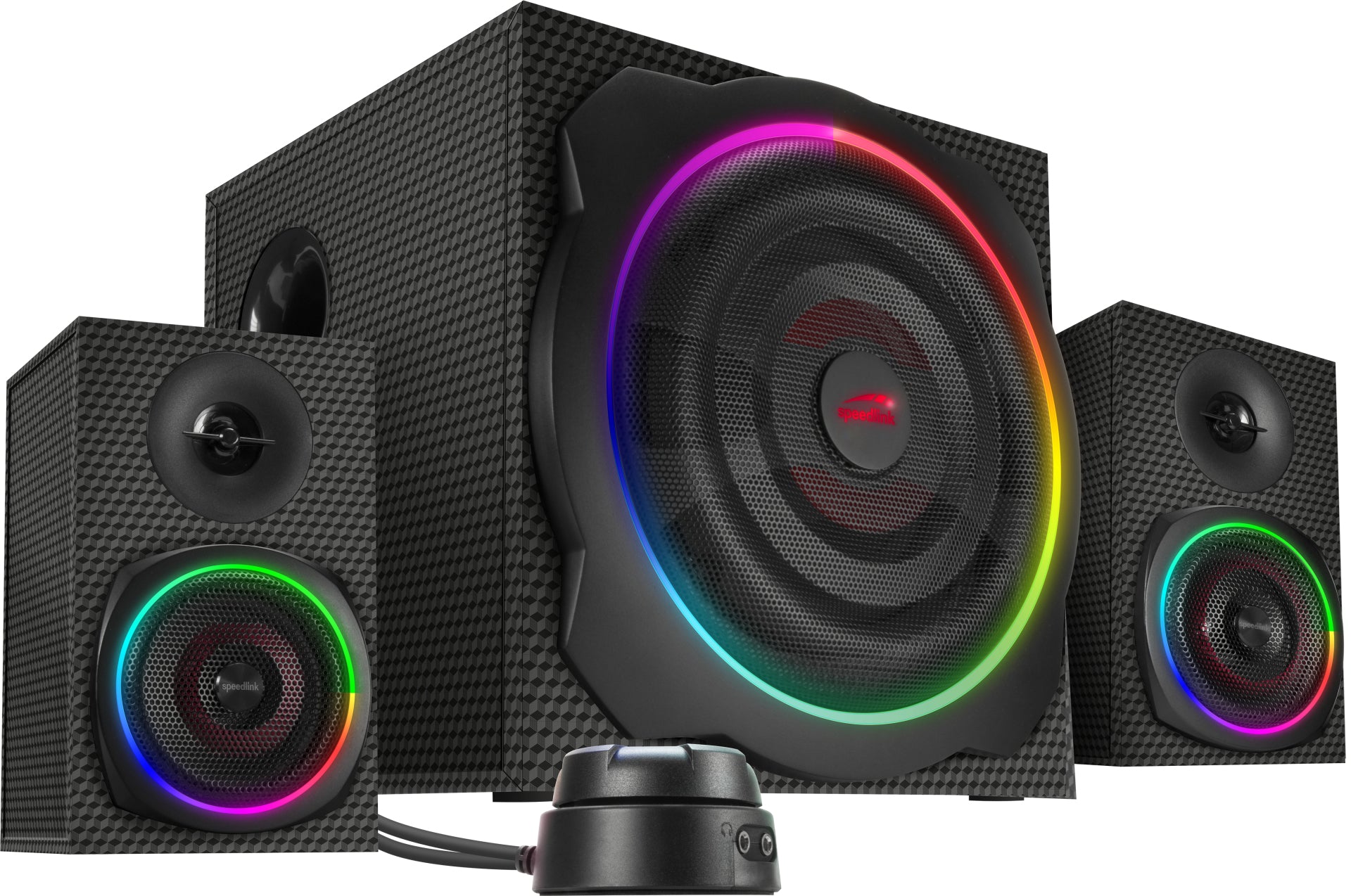 SPEEDLINK SL-830100-BK – PC-Lautsprecher-Set 2.1 – 60 W, mit Subwoofer, Cinch, Schwarz