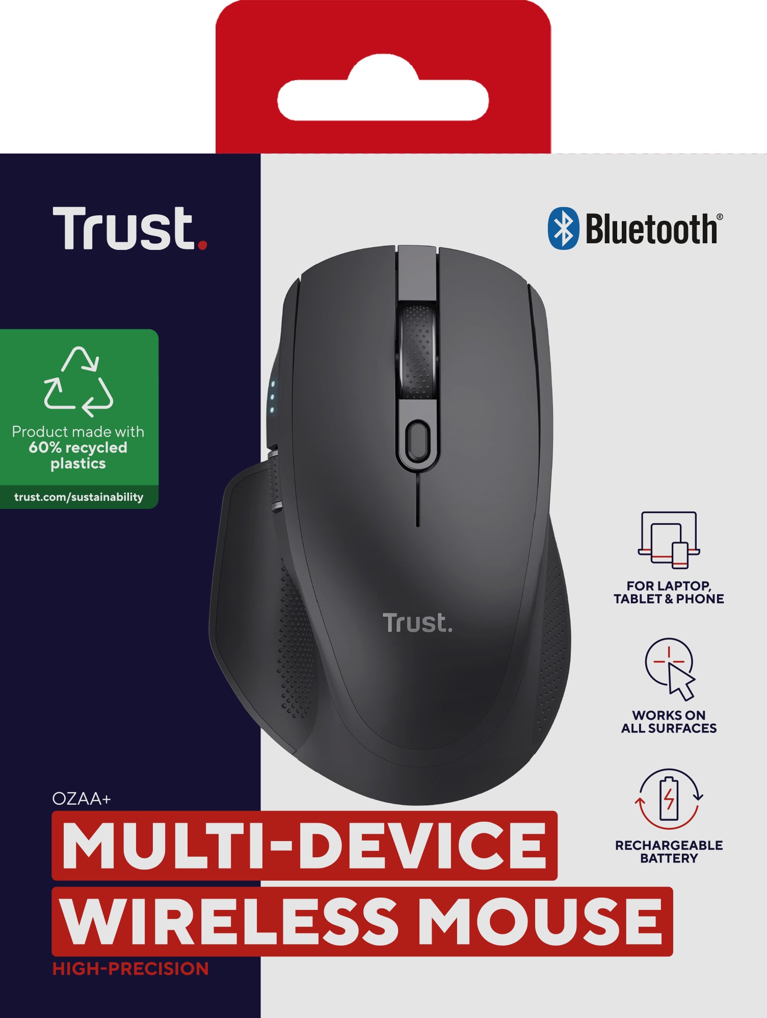 Trust Ozaa+ Multiconnect – Maus – Kabellos (Bluetooth/2,4 GHz), 3200 DPI, Rechts, Schwarz