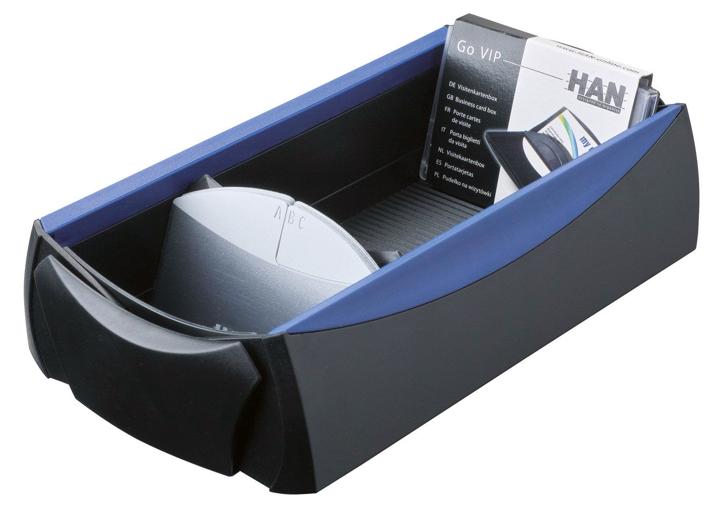 HAN Visitenkartenbox – für 500 Visitenkarten, Kunststoff, Blau/Schwarz