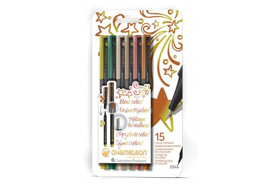 Chameleon FL0602 Fineliner Set – 6 Stk., 0,3 mm, 6 Farben, Nature, Tinte auf Wasserbasis