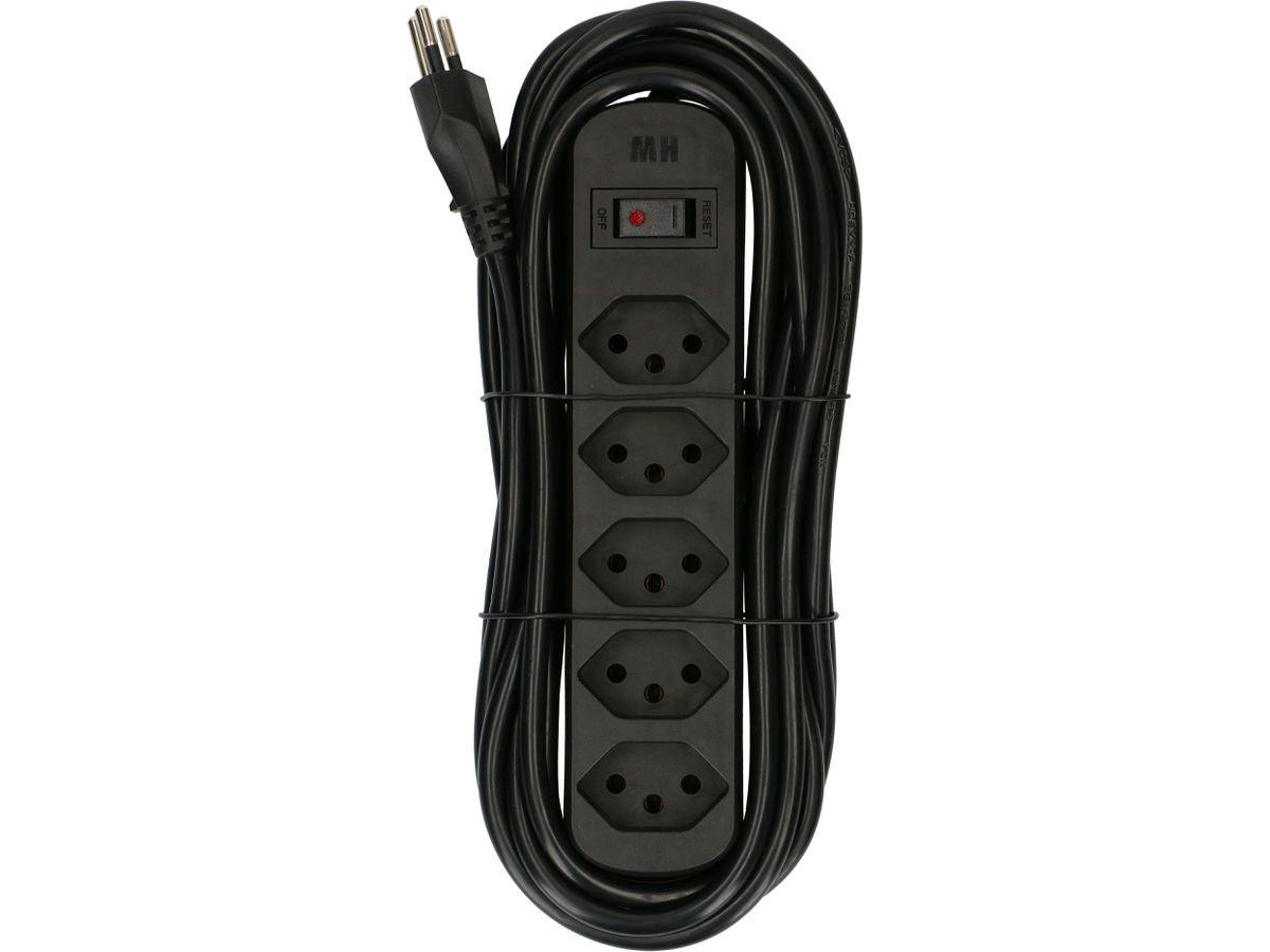 Max Hauri AG Max Hauri Basic-Line V2 – Steckdosenleiste, 5× T13, mit Schalter, 5 m, Stecker T12