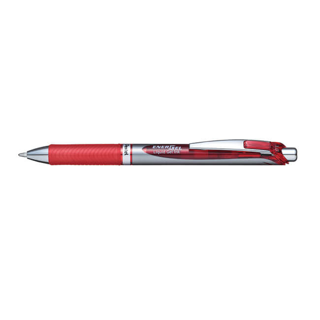 Pentel EnerGel BL80 – Tintenroller, 0,45 mm, Rot, Druckmechanik, Silber/Rot