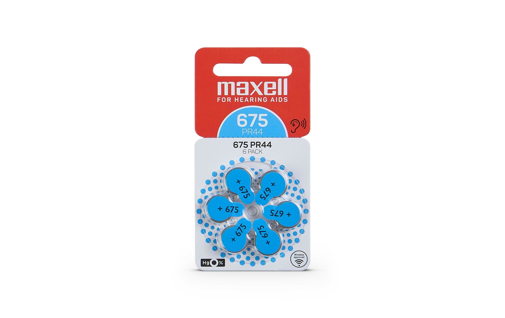 Maxell Hörgerätebatterien 675 (PR44), Zink-Luft, 1,45 V – 6 Stk.