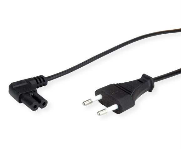 VALUE Netzkabel – Eurostecker (Typ C) – IEC C7 (abgewinkelt), 1,8 m, 250 V/2,5 A, schwarz