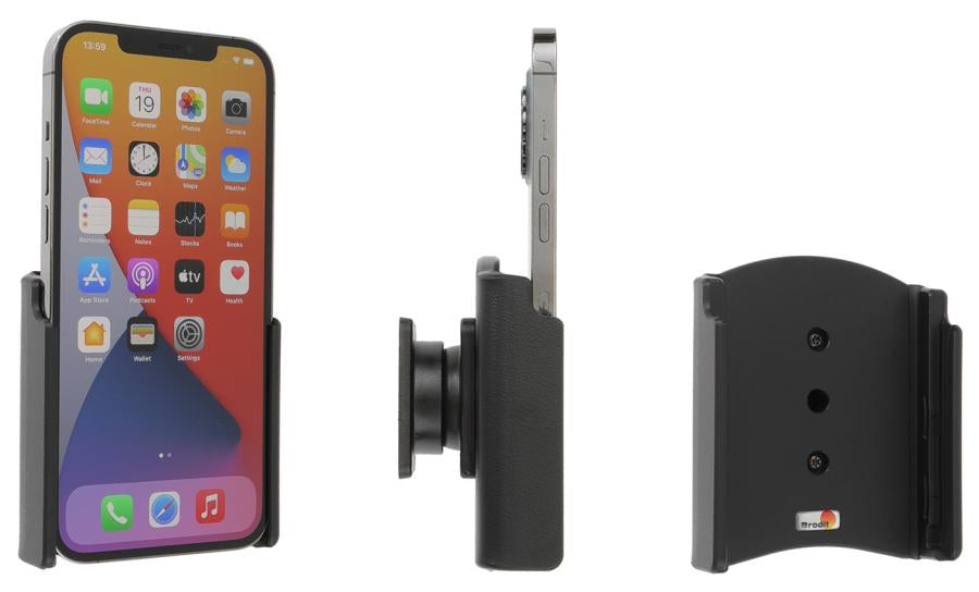 Brodit 711236 – Auto-Halterung – Schraubbefestigung, drehbar 360°, Neigung 0–17° – für iPhone 12 Pro Max