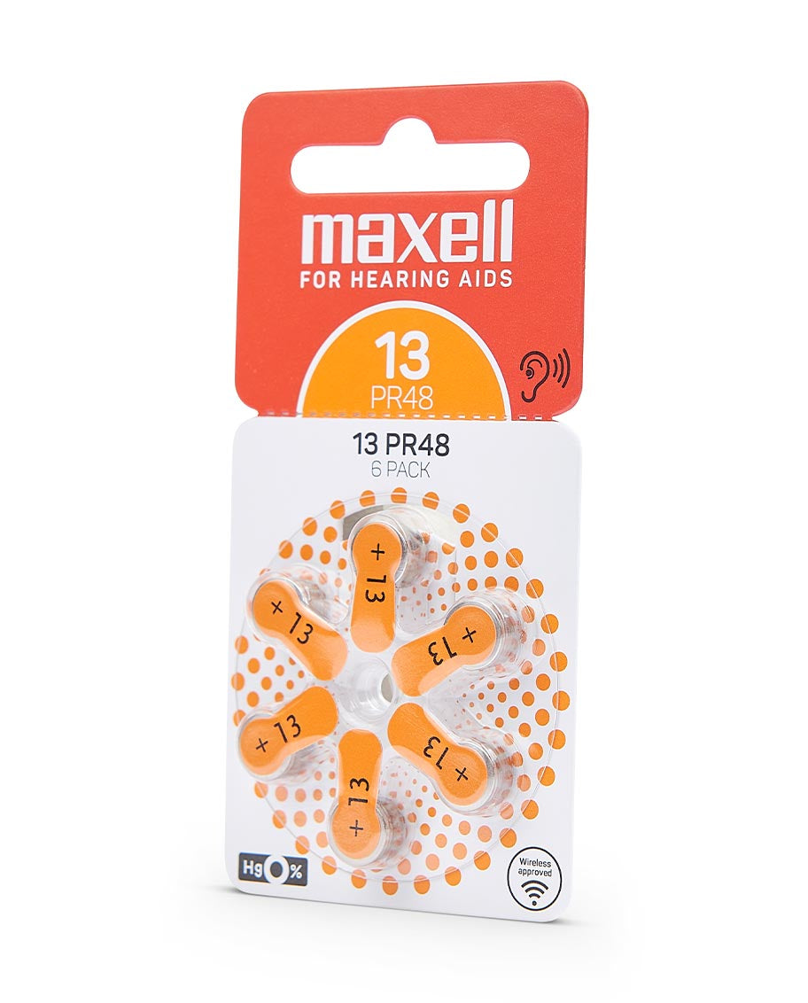 Maxell Hörgerätebatterien 13 (PR48), Zink-Luft, 1,45 V – 6 Stk.
