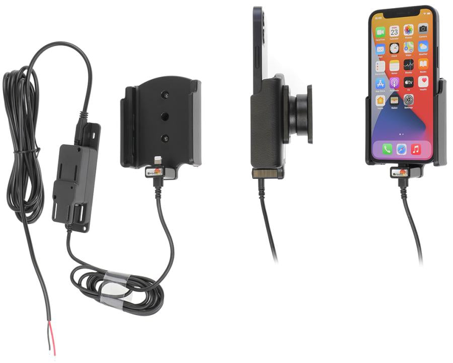 Brodit Auto-Halterung, Lüftung, 360° drehbar, 2× USB (QC 3.0, 2,4 A) – für iPhone 12 Mini – Schwarz, ABS