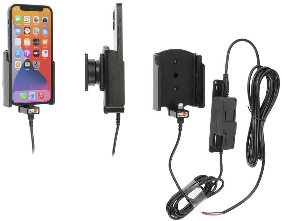 Brodit Auto-Halterung, Lüftung, 360° drehbar, 2× USB (QC 3.0, 2,4 A) – für iPhone 12 Mini – Schwarz, ABS