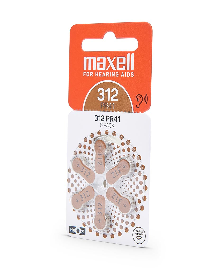 Maxell Hörgerätebatterien 312 (PR41), Zink-Luft, 1,45 V – 6 Stk.