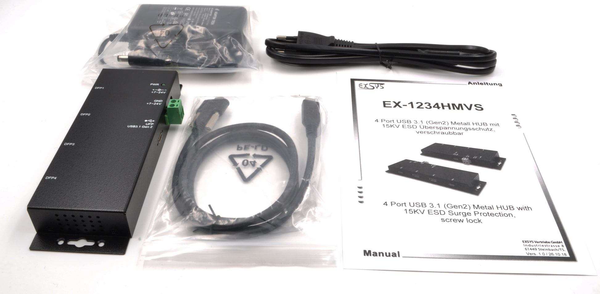 EXSYS EX-1234HMVS USB-Hub – USB-C, 2× USB-A