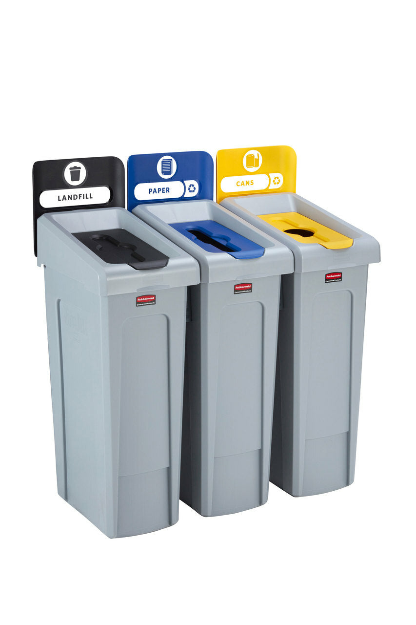 Rubbermaid Systempapierkorb Slim Jim Recycling-Station – 87 l – Kunststoff (PP), rechteckig – 3-fach