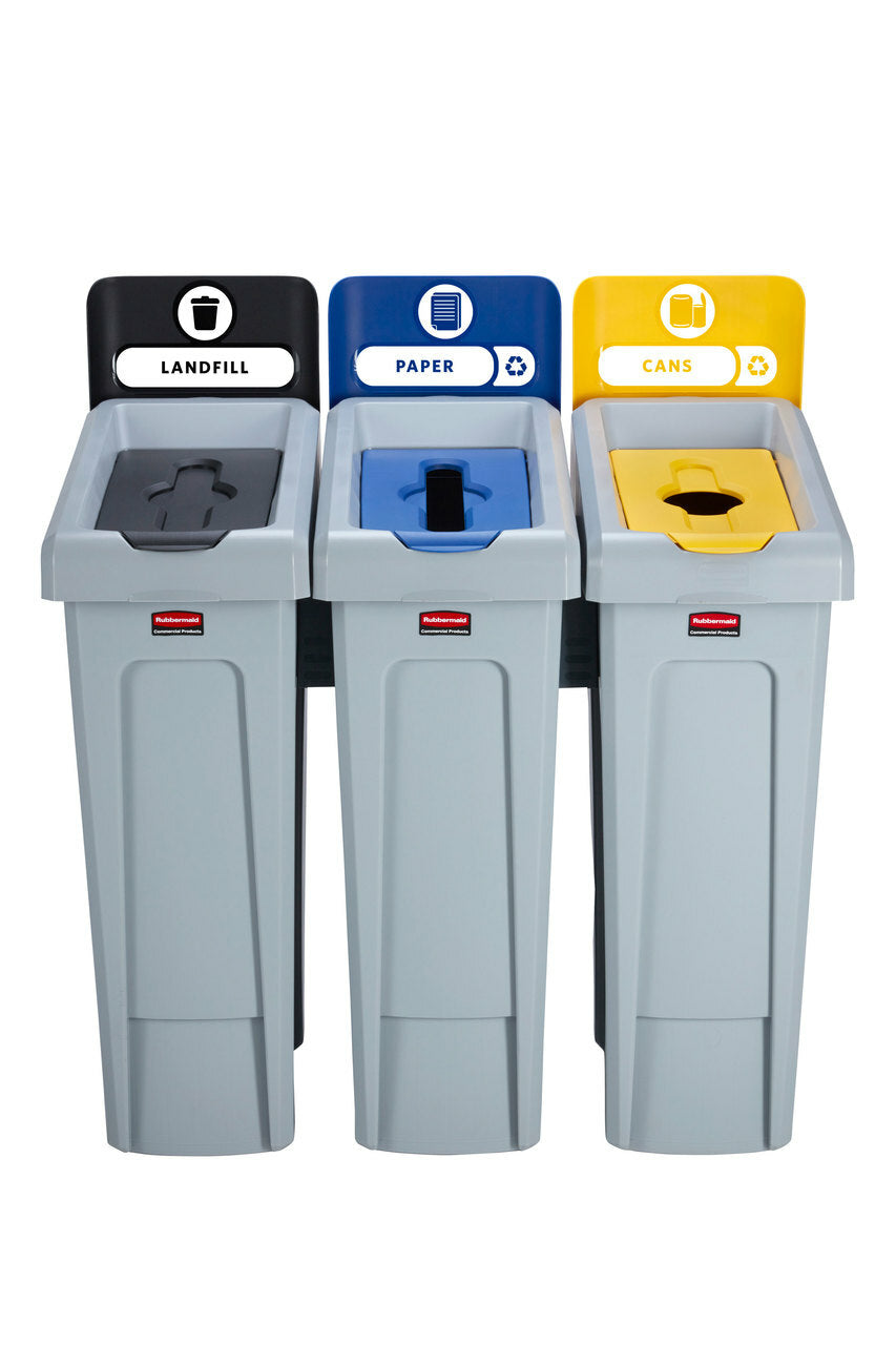 Rubbermaid Systempapierkorb Slim Jim Recycling-Station – 87 l – Kunststoff (PP), rechteckig – 3-fach