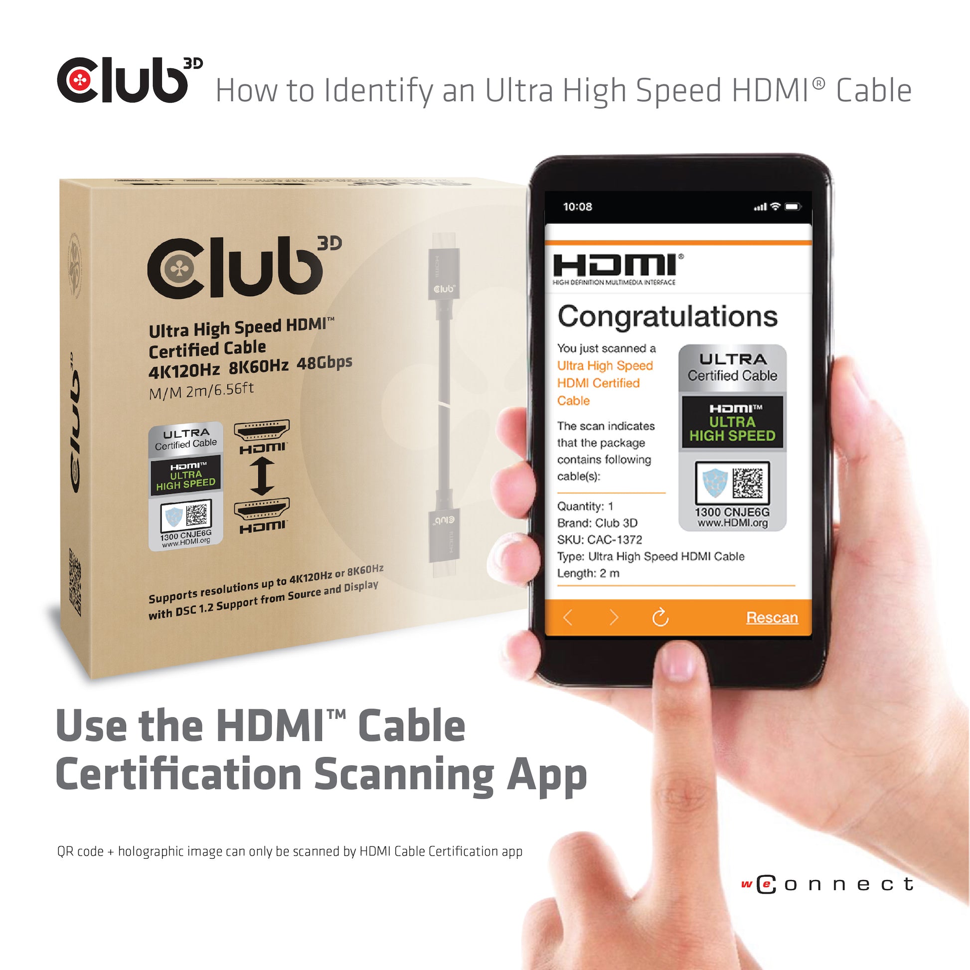 CLUB3D HDMI Kabel HDMI 2.1 8K 60 Hz – 1,5 m – ARC