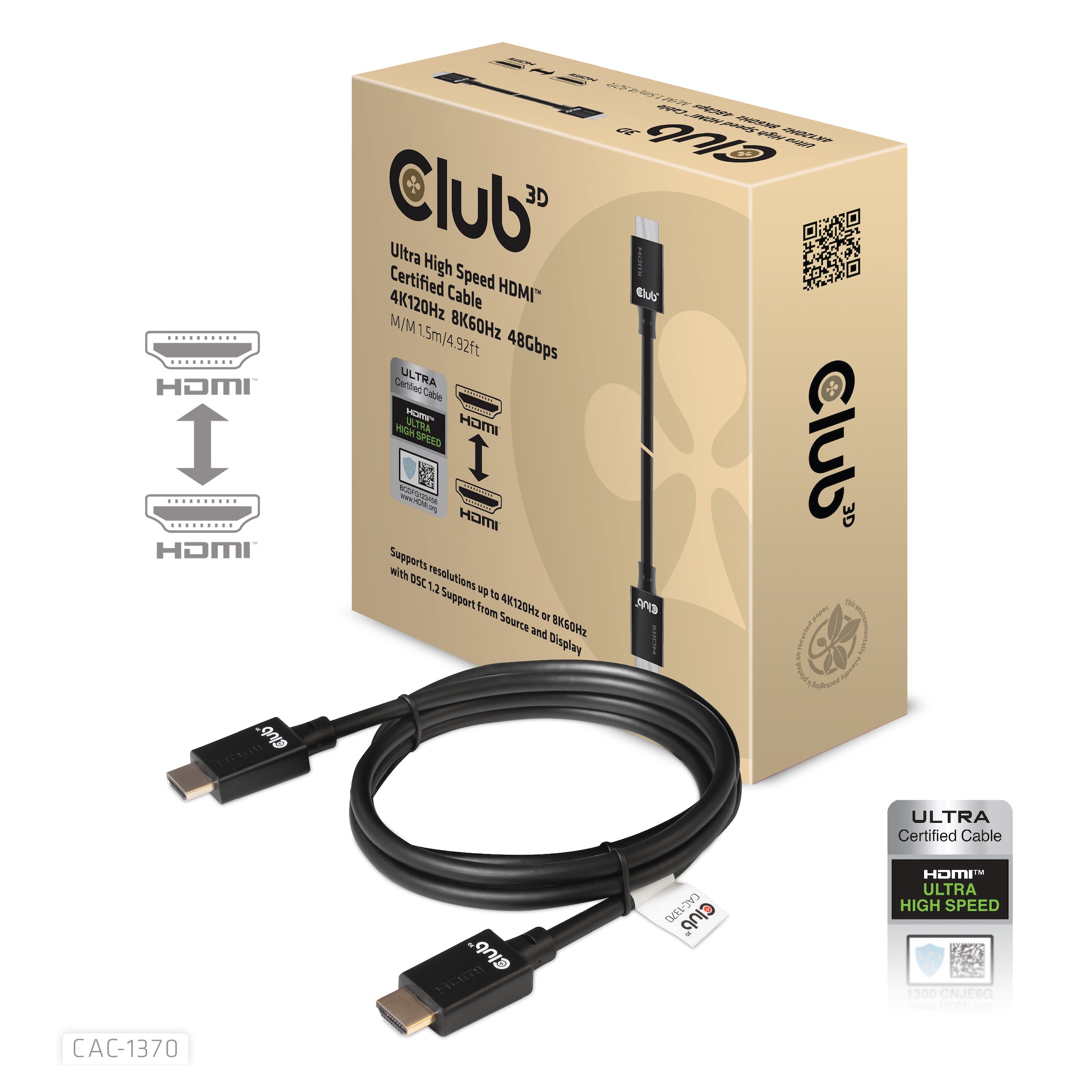 CLUB3D HDMI Kabel HDMI 2.1 8K 60 Hz – 1,5 m – ARC