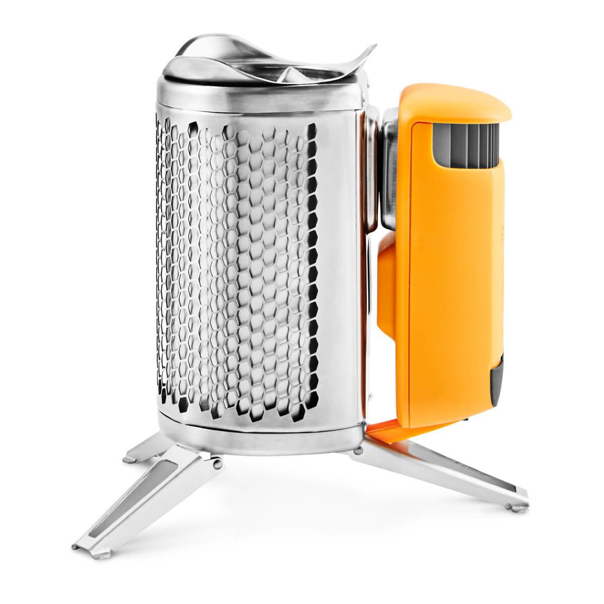 BioLite Camping-Kocher Campstove 2+ – Holz, 3200 mAh Akku, USB-Ladeausgang – Gelb/Aluminium