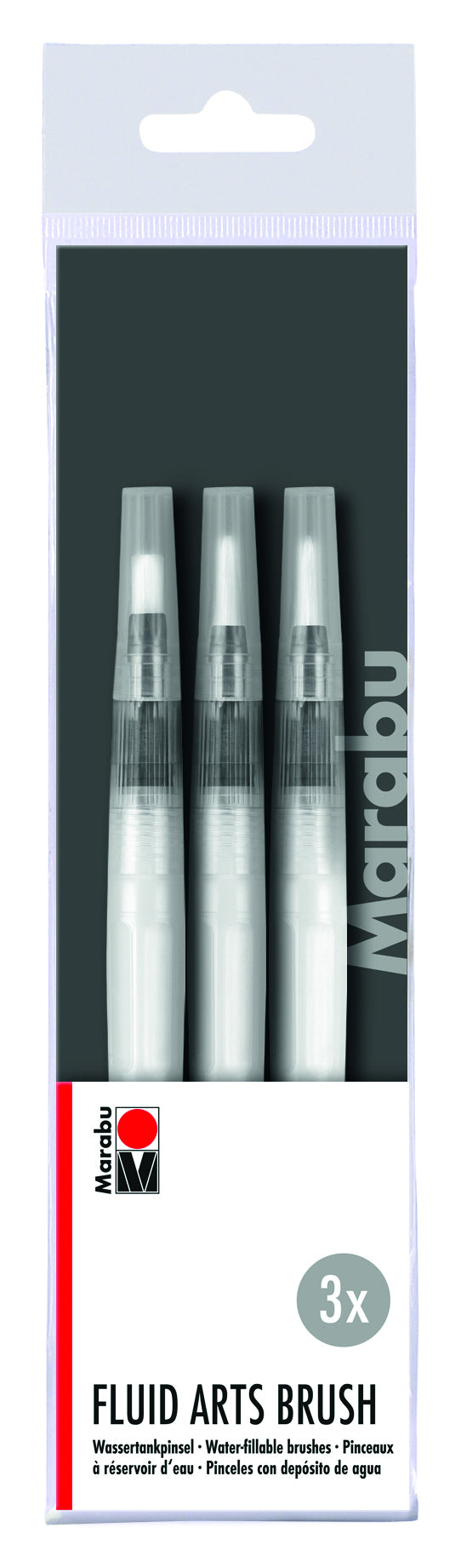 Marabu Wassertankpinsel – weiss, Länge 110 mm, 3er-Pack, befüllbar, mit Verschlusskappe