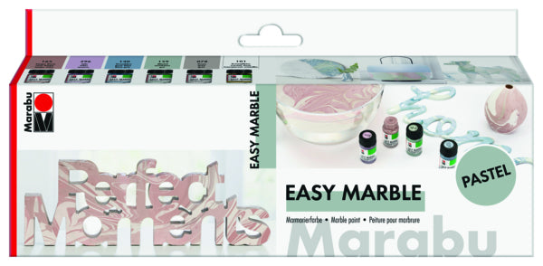 Marabu Easy Marble Marmorierfarbe – Pastell, Mehrfarbig – 6 Farben (6×15 ml, 90 ml)