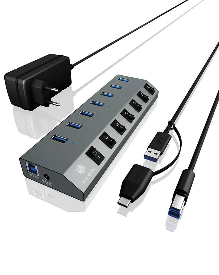 ICY BOX IB-HUB1701-C3 USB-Hub – 7× USB-A, für Windows/Mac
