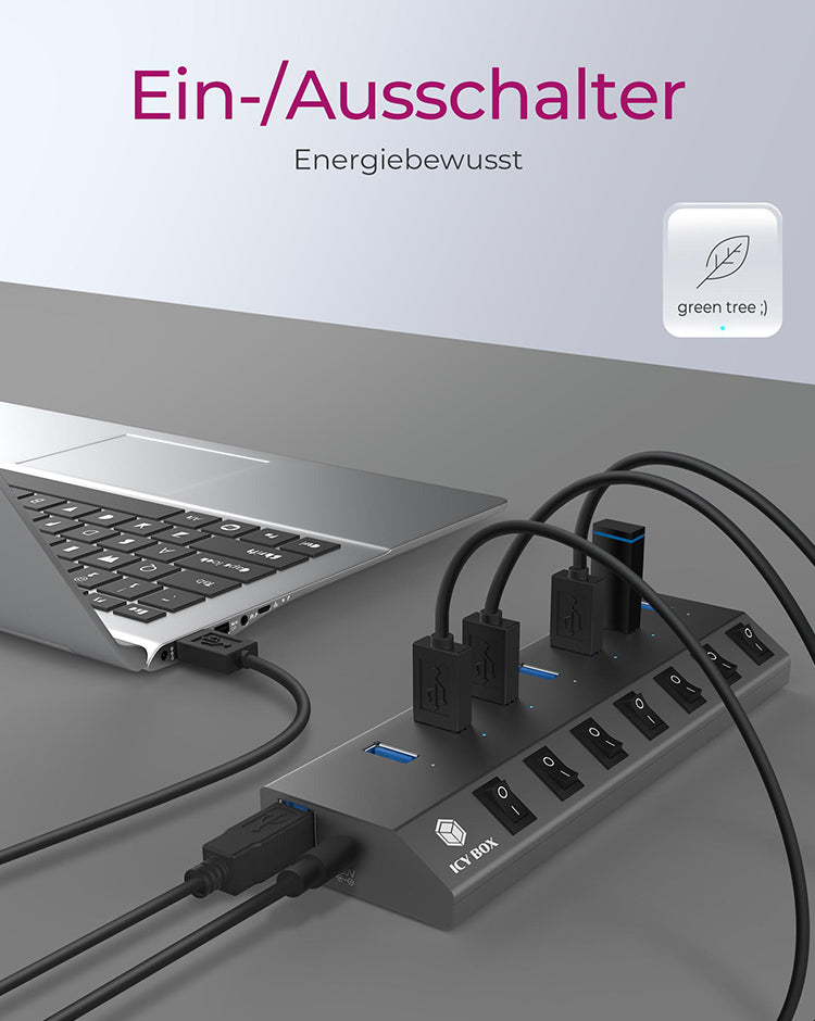 ICY BOX IB-HUB1701-C3 USB-Hub – 7× USB-A, für Windows/Mac